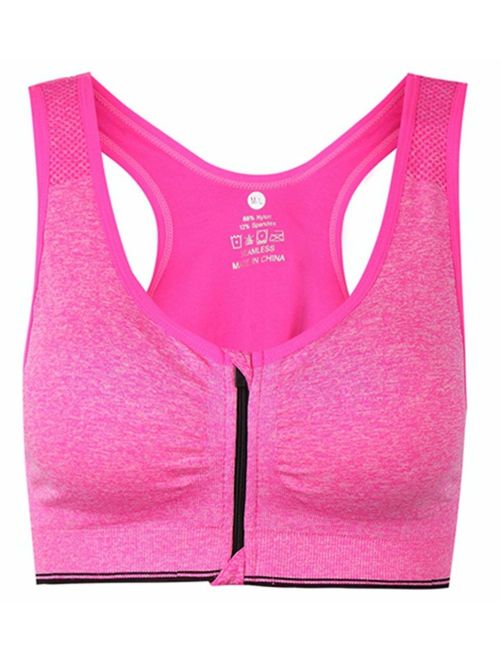 ohlyah Women's Zipper Front Closure Sports Bra Racerback Yoga Bras