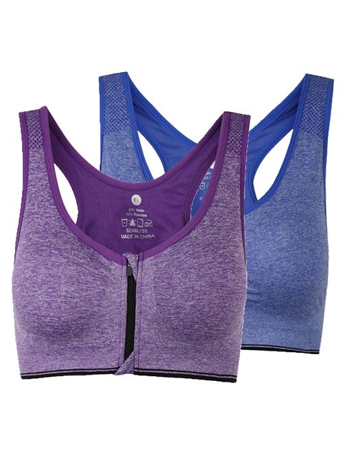 ohlyah Women's Zipper Front Closure Sports Bra Racerback Yoga Bras