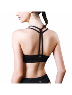 Women's Light Support Double-T Back Wirefree Pad Yoga Sports Bra