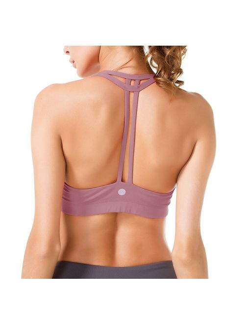 QUEENIEKE Women's Light Support Double-T Back Wirefree Pad Yoga Sports Bra