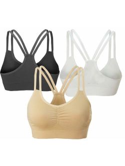 AKAMC Women's Removable Padded Strappy Sports Bra Yoga Tops Activewear for Women 3 Pack