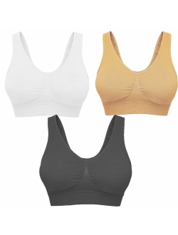 AKAMC Women's Removable Padded Strappy Sports Bra Yoga Tops Activewear for Women 3 Pack