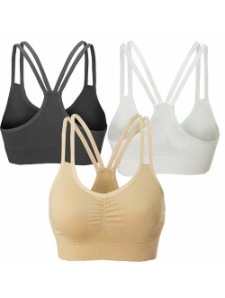 AKAMC Women's Removable Padded Strappy Sports Bra Yoga Tops Activewear for Women 3 Pack