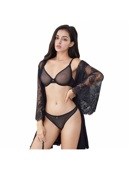 Varsbaby Women See-Through Lace Push Up Transparent Everyday Bra