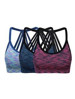 ohlyah Women's Wire Free Padded Sports Bra Racerback Yoga Bras Pack