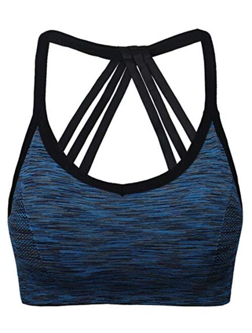 ohlyah Women's Wire Free Padded Sports Bra Racerback Yoga Bras Pack