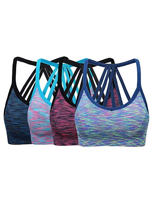 ohlyah Women's Wire Free Padded Sports Bra Racerback Yoga Bras Pack