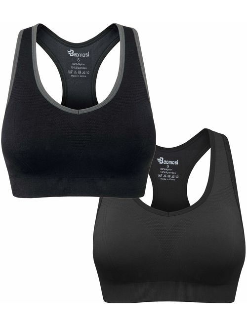 BAOMOSI Women Racerback Sports Bras - Padded Seamless High Impact Support for Yoga Gym Activewear Bra