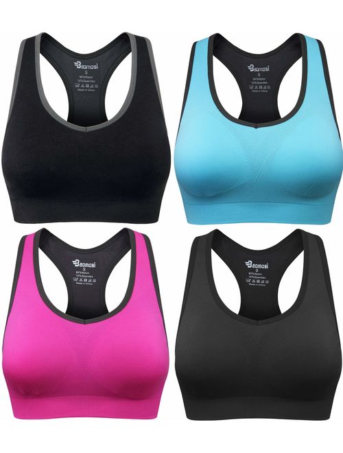 BAOMOSI Women Racerback Sports Bras - Padded Seamless High Impact Support for Yoga Gym Activewear Bra