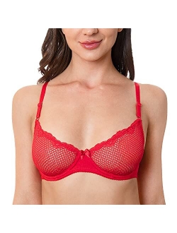 Wingslove Women's Sexy 1/2 Cup Lace Bra Balconette Mesh Underwired Demi Shelf Bra Unlined See Through Bralette