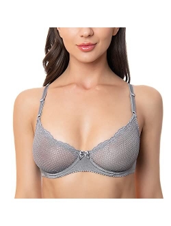 Wingslove Women's Sexy 1/2 Cup Lace Bra Balconette Mesh Underwired Demi Shelf Bra Unlined See Through Bralette