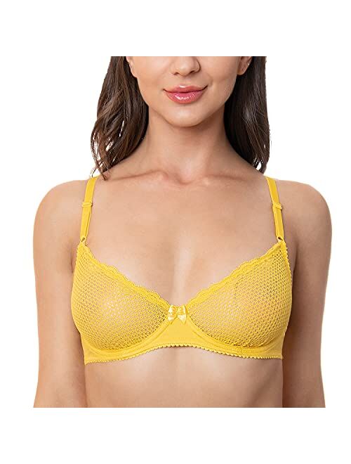 Wingslove Women's Sexy 1/2 Cup Lace Bra Balconette Mesh Underwired Demi Shelf Bra Unlined See Through Bralette