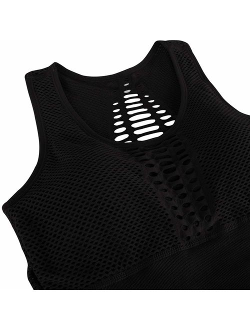 Hopgo Women's Seamless Sports Bra High Impact Mesh Openwork Workout Running Crop Tops Longline Yoga Bra