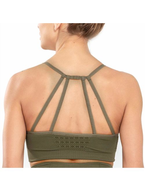 Hopgo Women's Seamless Sports Bra High Impact Mesh Openwork Workout Running Crop Tops Longline Yoga Bra