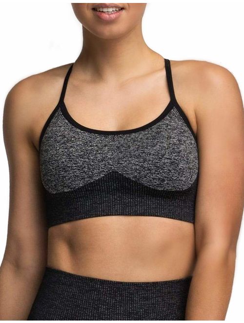 Hopgo Women's Seamless Sports Bra High Impact Mesh Openwork Workout Running Crop Tops Longline Yoga Bra