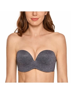 Women's Slightly Lined Lift Support Invisible Seamless Plunge Strapless Bra