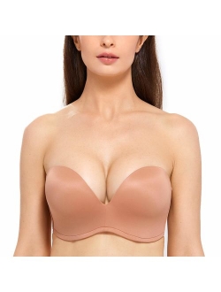 Women's Slightly Lined Lift Support Invisible Seamless Plunge Strapless Bra