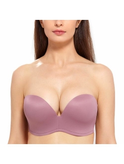 Women's Slightly Lined Lift Support Invisible Seamless Plunge Strapless Bra