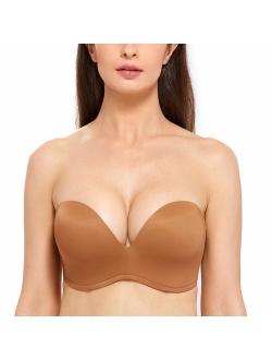 Women's Slightly Lined Lift Support Invisible Seamless Plunge Strapless Bra