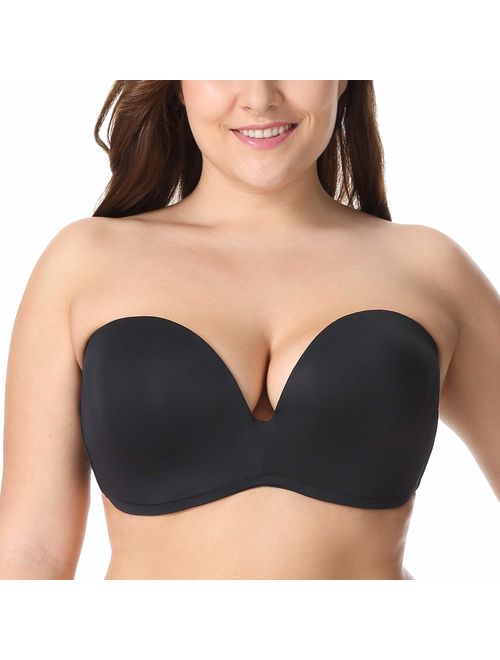 DELIMIRA Women's Slightly Lined Lift Support Invisible Seamless Plunge Strapless Bra