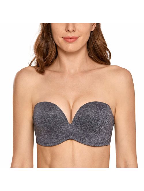 DELIMIRA Women's Slightly Lined Lift Support Invisible Seamless Plunge Strapless Bra