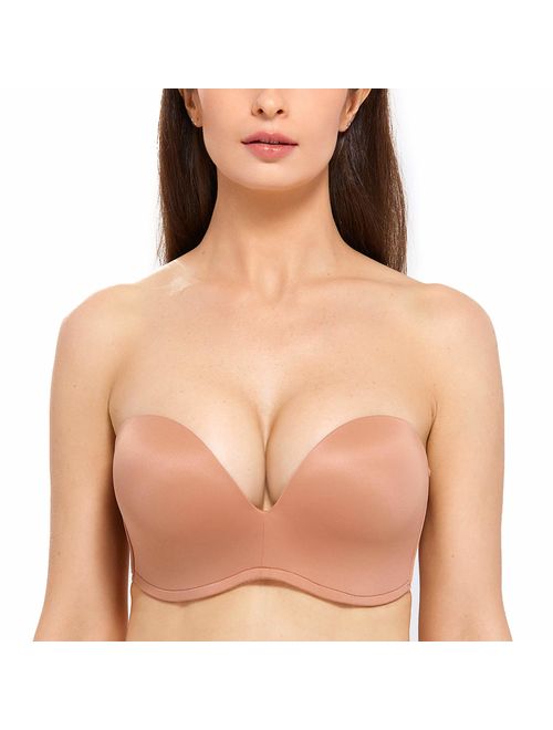 DELIMIRA Women's Slightly Lined Lift Support Invisible Seamless Plunge Strapless Bra