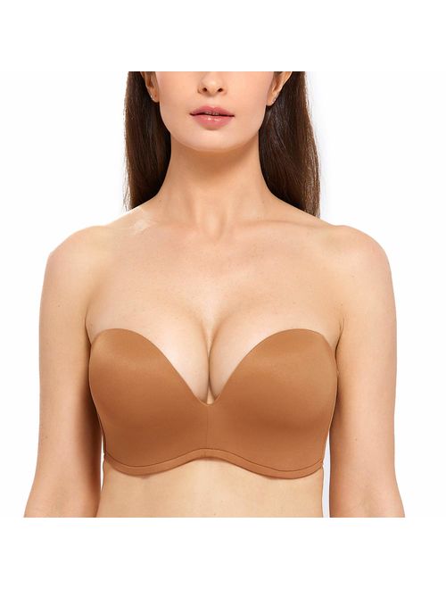 DELIMIRA Women's Slightly Lined Lift Support Invisible Seamless Plunge Strapless Bra