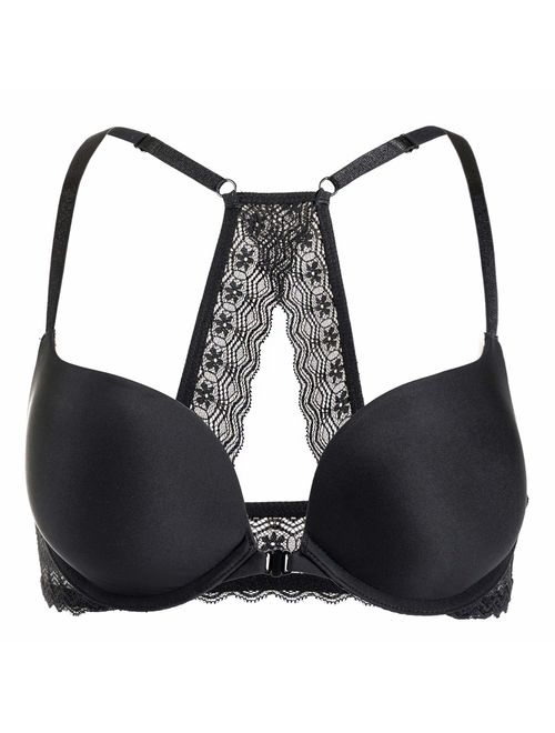 DOBREVA Women's Racerback Front Close Lace Bra Tshirt Push Up Padded Bra