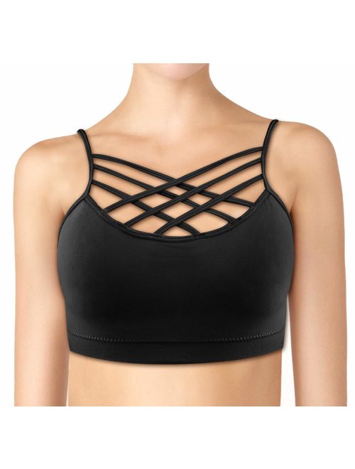 3 Pack Women's Seamless Wireless Triple Criss Cross Front Comfort Bralette with Removable Pads