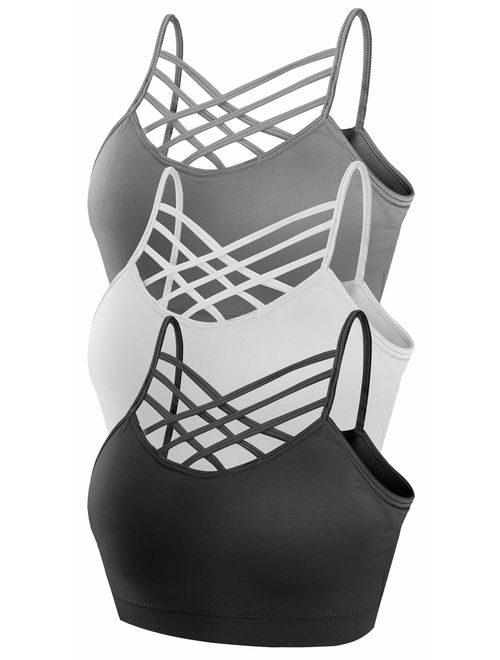 3 Pack Women's Seamless Wireless Triple Criss Cross Front Comfort Bralette with Removable Pads