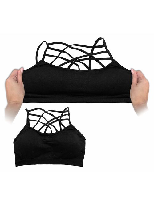 3 Pack Women's Seamless Wireless Triple Criss Cross Front Comfort Bralette with Removable Pads