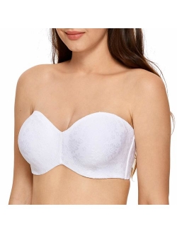 Women's Unlined Jacquard Underwire Minimizer Strapless Bra for Large Bust