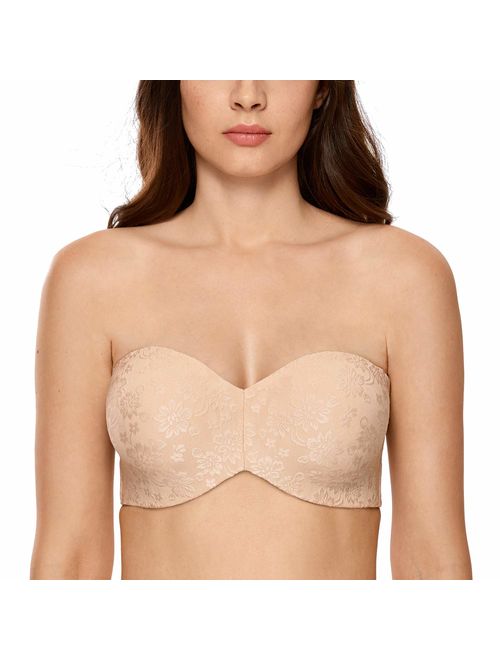 DELIMIRA Women's Unlined Jacquard Underwire Minimizer Strapless Bra for Large Bust