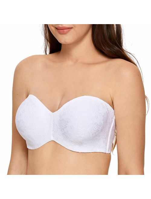 DELIMIRA Women's Unlined Jacquard Underwire Minimizer Strapless Bra for Large Bust