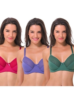 Curve Muse Women's Plus Size Unlined Minimizer Underwire Full Figure Bra-3Pack