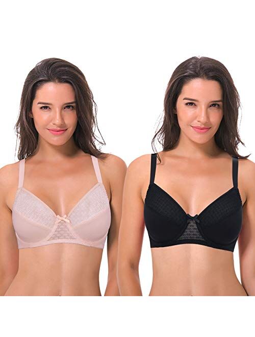 Curve Muse Women's Plus Size Unlined Minimizer Underwire Full Figure Bra-3Pack