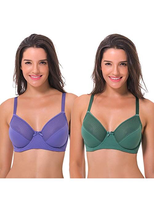 Curve Muse Women's Plus Size Unlined Minimizer Underwire Full Figure Bra-3Pack