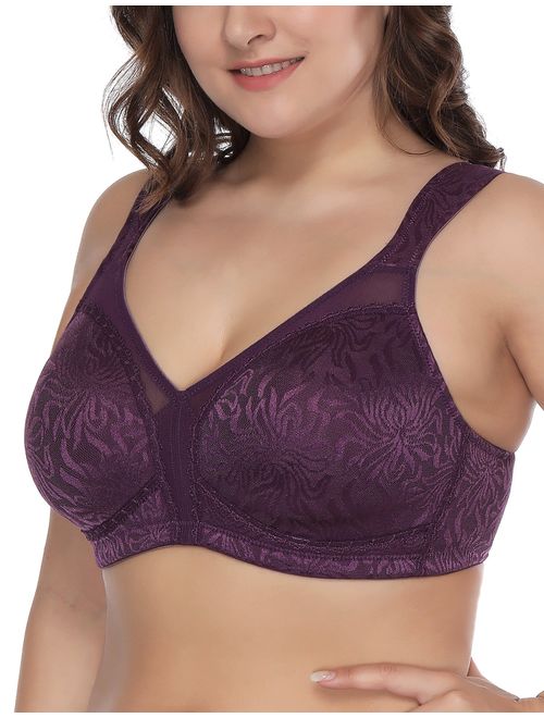 Deyllo Women's Full Coverage Plus Size Comfort Minimizer Bra Wirefree Non Padded