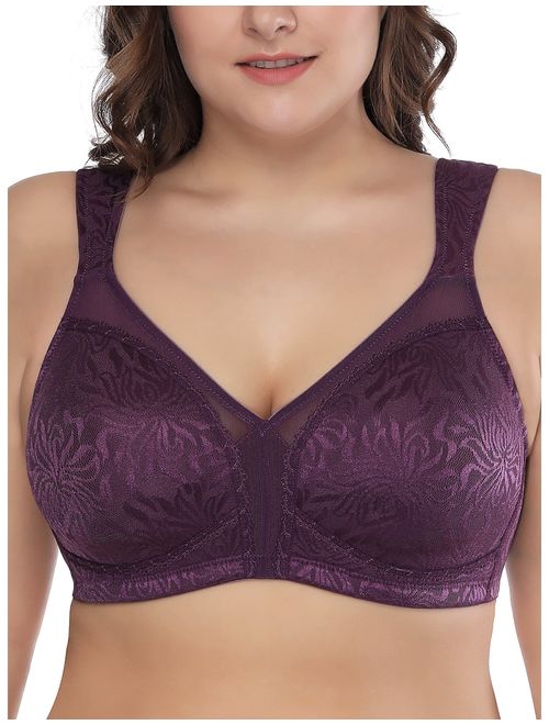 Deyllo Women's Full Coverage Plus Size Comfort Minimizer Bra Wirefree Non Padded