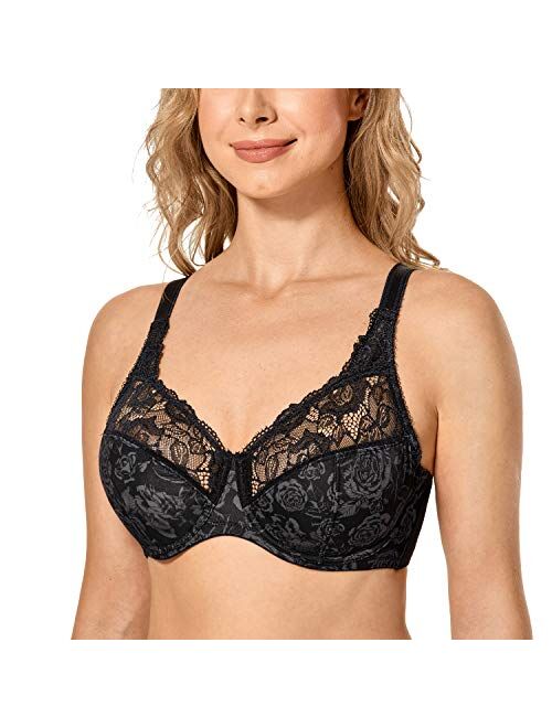 DELIMIRA Women's Beauty Lace Non Padded Minimizer Full Figure Underwire Bra