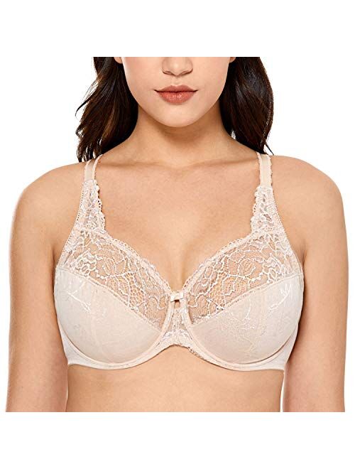 DELIMIRA Women's Beauty Lace Non Padded Minimizer Full Figure Underwire Bra