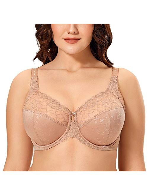 DELIMIRA Women's Beauty Lace Non Padded Minimizer Full Figure Underwire Bra