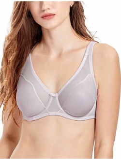 Women's Full Coverage V-Neck Ulined Sheer Underwire Minimizer Bras