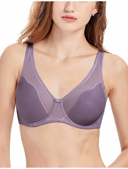 Women's Full Coverage V-Neck Ulined Sheer Underwire Minimizer Bras