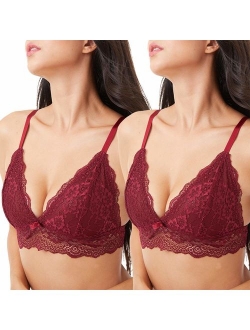 Lace Bralettes for Women Adjustable Strap Sexy V Neck Unpadded Wire Free Incomeplete See Through