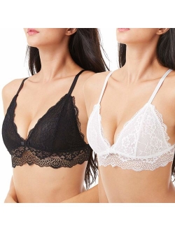 Lace Bralettes for Women Adjustable Strap Sexy V Neck Unpadded Wire Free Incomeplete See Through