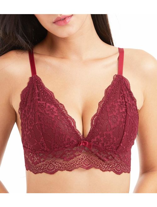 Lace Bralettes for Women Adjustable Strap Sexy V Neck Unpadded Wire Free Incomeplete See Through