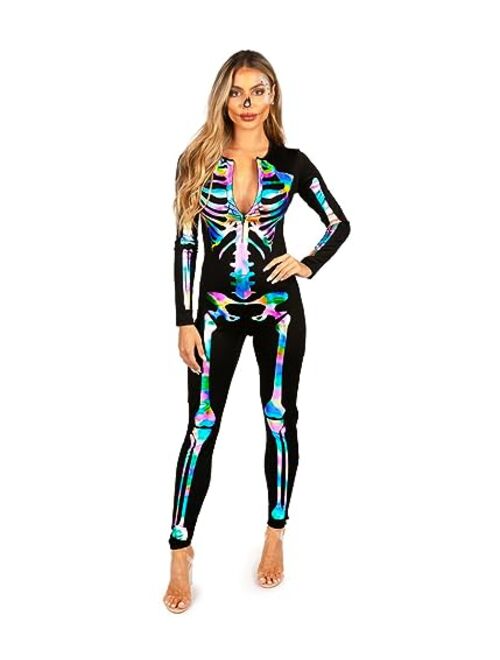 Tipsy Elves Women's Skeleton Halloween Costume Bodysuit with Back Printing - Sexy Skeleton Costume Jumpsuit Female