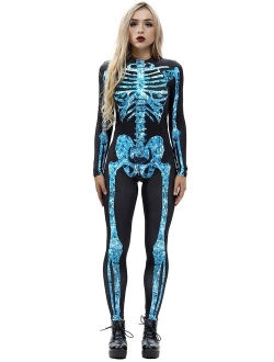 JomeDesign Halloween Costumes for Women 3D Skeleton Cosplay Jumpsuit Bodysuit