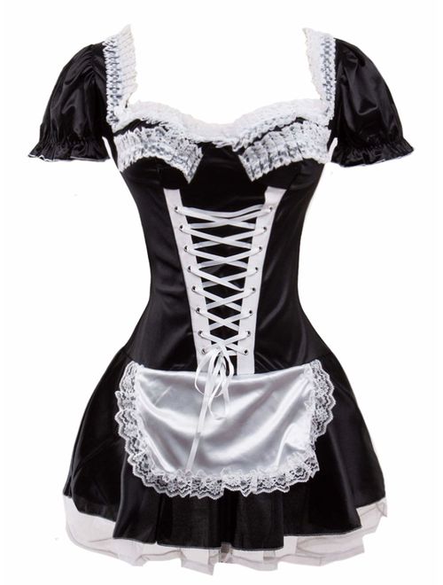 Bslingerie Women Black French Maid Costume Dress